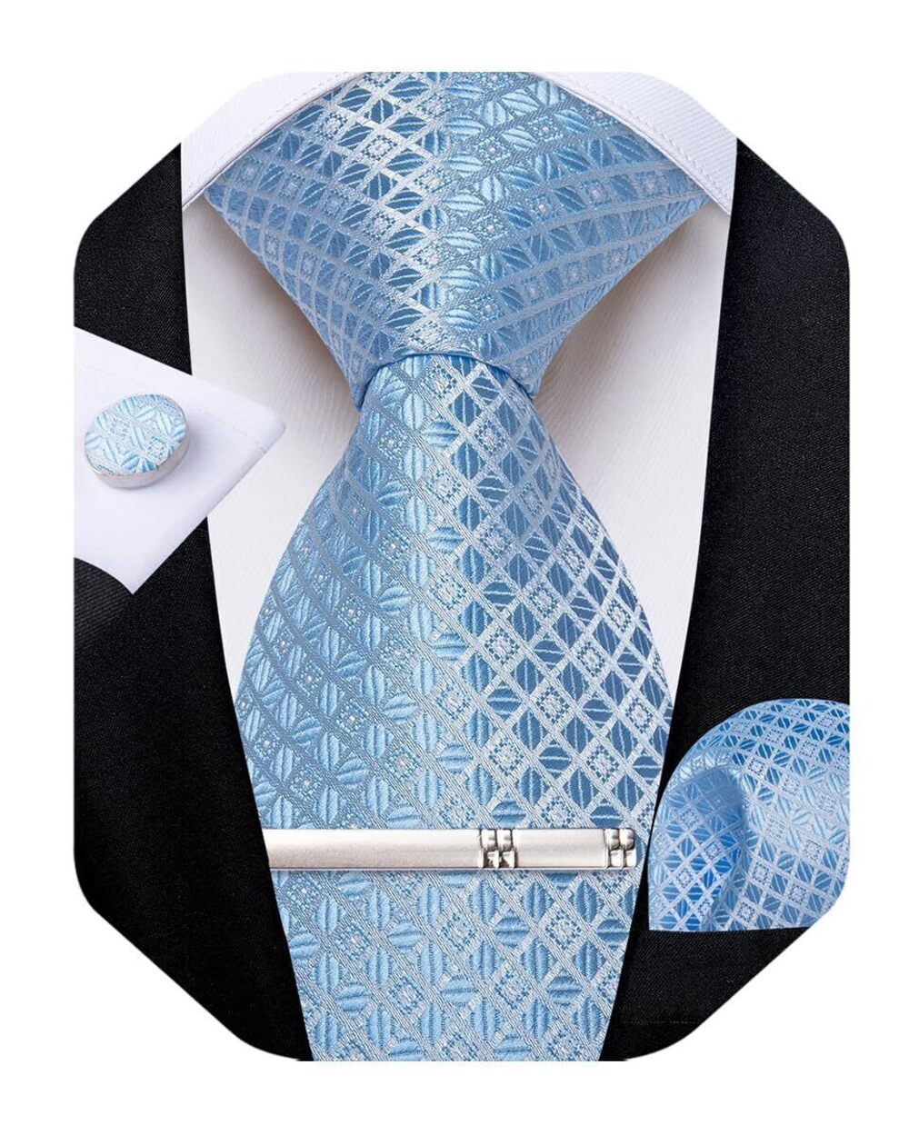 4348 Silk Ties Formal Plaid Check Necktie and Pocket Square Cufflinks Tie